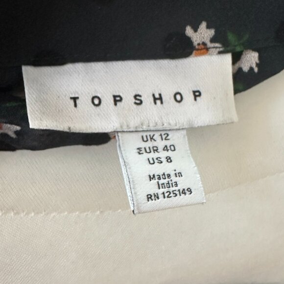 TOPSHOP navy sheer blouse with daisies and velvet polka dots size 8 - Picture 5 of 9